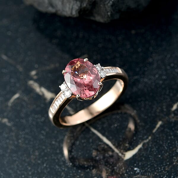 Luxoro AAA Red Apatite And G-H I2 Diamond 2.90 Ctw Firelight Crown Ring In 10K Rose Gold
