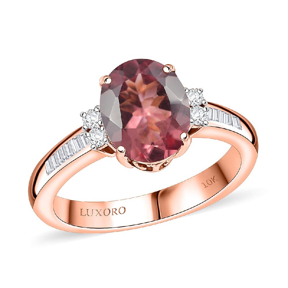 Luxoro AAA Red Apatite and G-H I2 Diamond 2.90 ctw Firelight Crown Ring in 10K Rose Gold