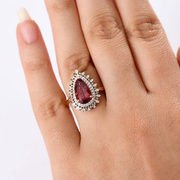 Luxoro AAA Red Apatite And I2 Natural Champagne And Diamond 3.00 Ctw Flare Tiara Ring In 10K Rose Gold