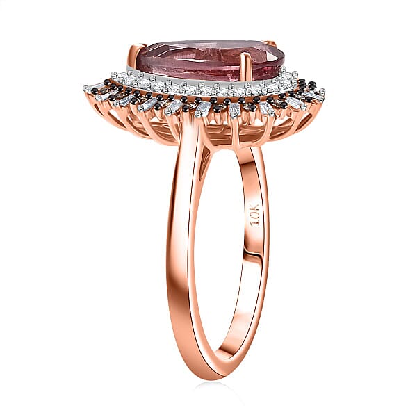 Luxoro AAA Red Apatite And I2 Natural Champagne And Diamond 3.00 Ctw Flare Tiara Ring In 10K Rose Gold