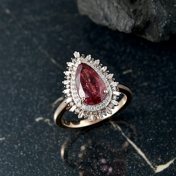 Luxoro AAA Red Apatite And I2 Natural Champagne And Diamond 3.00 Ctw Flare Tiara Ring In 10K Rose Gold