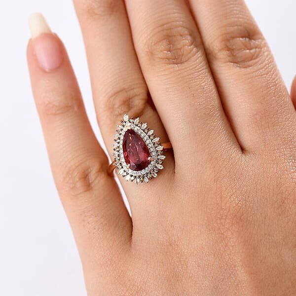 Luxoro AAA Red Apatite And I2 Natural Champagne And Diamond 3.00 Ctw Flare Tiara Ring In 10K Rose Gold