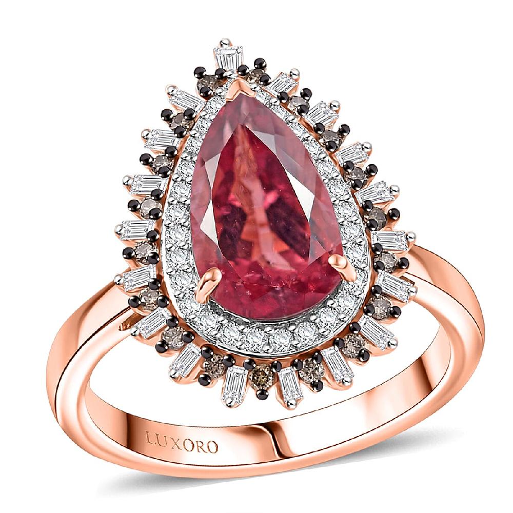 Luxoro AAA Red Apatite and I2 Natural Champagne and Diamond 3.00 ctw Flare Tiara Ring in 10K Rose Gold