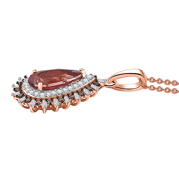 Luxoro AAA Red Apatite Natural Champagne And White Diamond 2.60 Ctw Flare Tiara Pendant Necklace In 10K Rose Gold 20 Inches