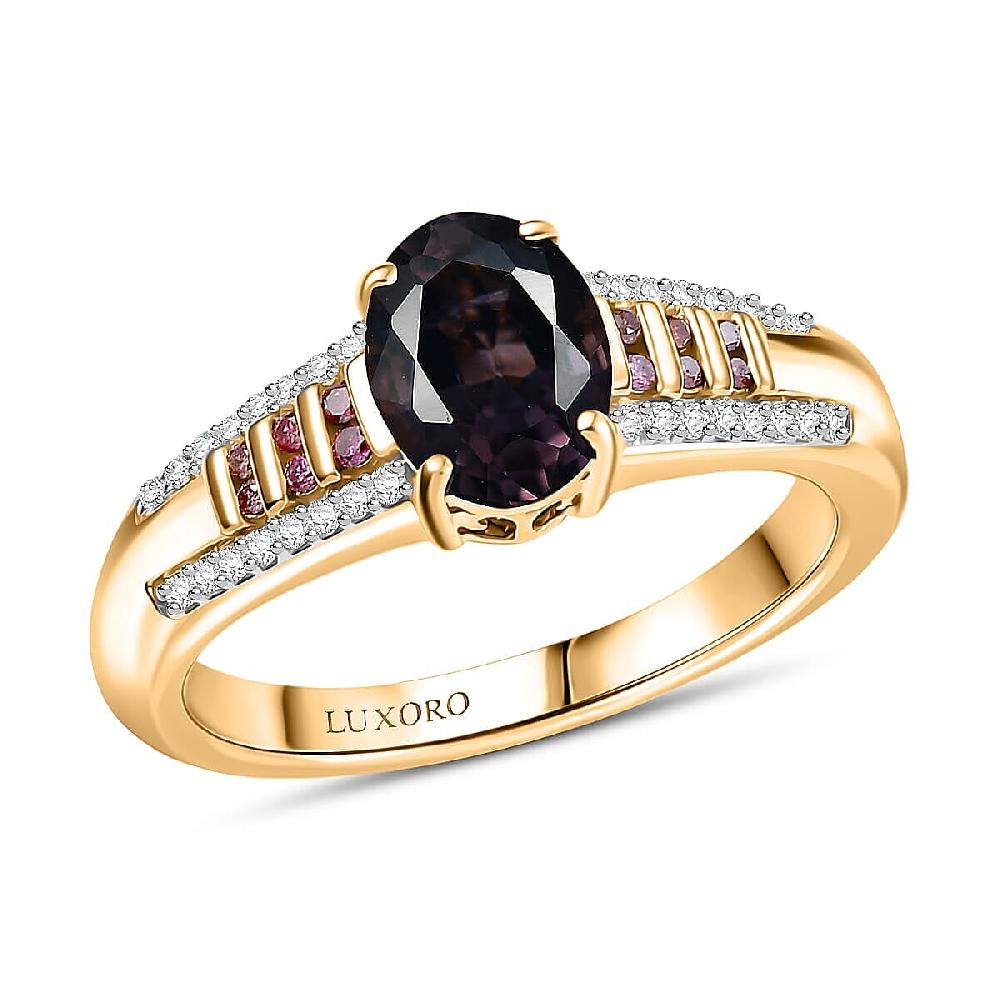 Luxoro AAA Royal Lavender Spinel Purple Diamond and I2 Diamond 1.60 ctw Imperial Violet Ring in 10K Yellow Gold