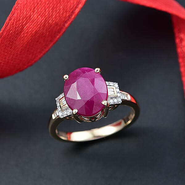 Luxoro AAA Royal Ruby And Diamond G-H I2 5.65 Ctw Ring In 10K Yellow Gold