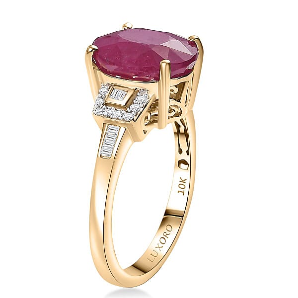 Luxoro AAA Royal Ruby And Diamond G-H I2 5.65 Ctw Ring In 10K Yellow Gold