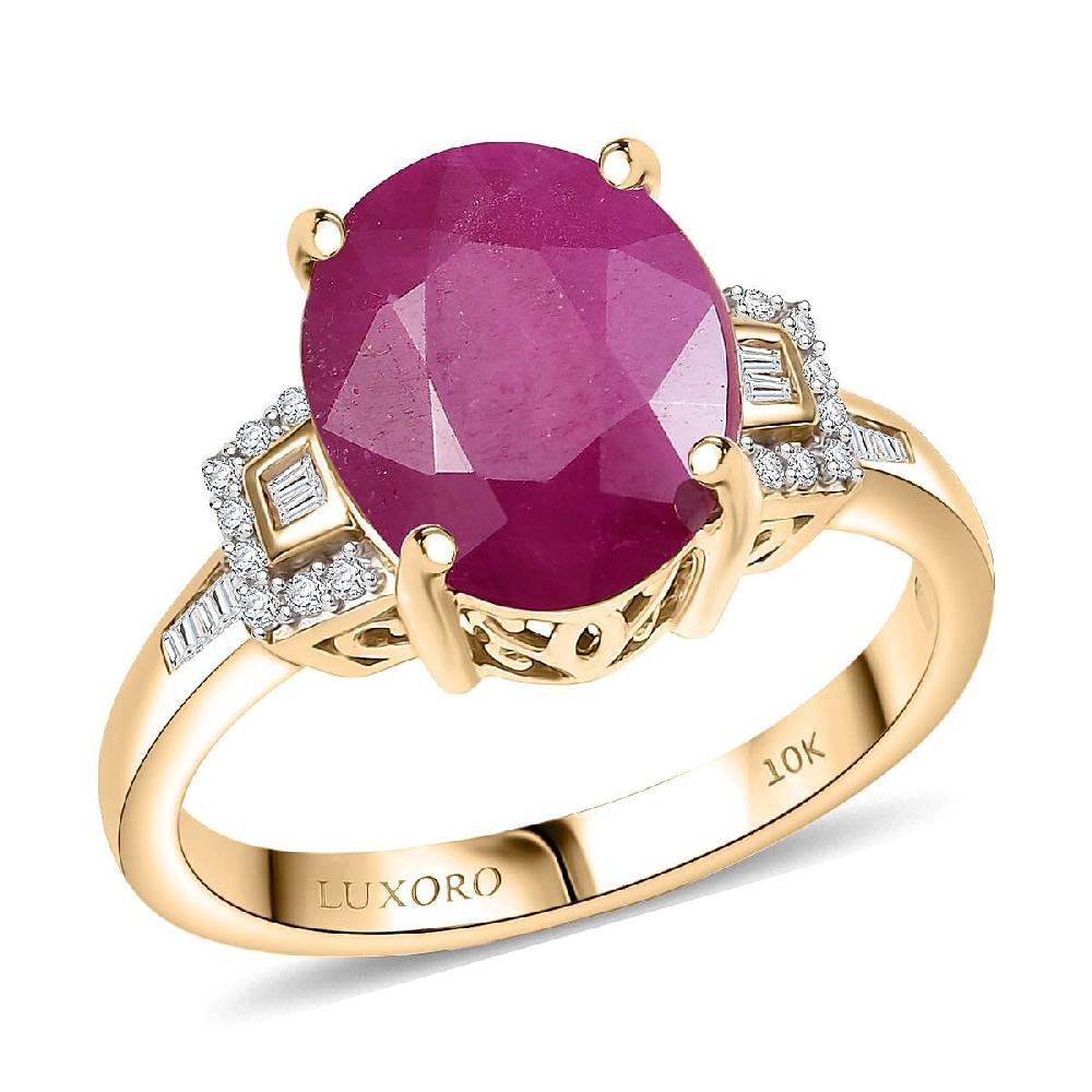 Luxoro AAA Royal Ruby and Diamond G-H I2 5.65 ctw Ring in 10K Yellow Gold