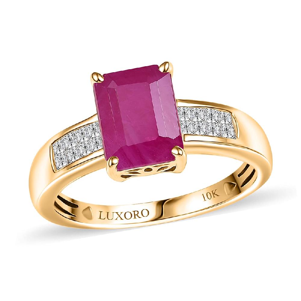Luxoro AAA Royal Ruby and Diamond I2 3.50 ctw Ring in 10K Yellow Gold