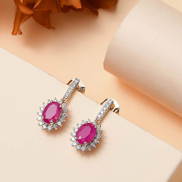 Luxoro AAA Royal Ruby And G-H I2 Diamond 2.60 Ctw Sunburst Earrings In 10K Yellow Gold