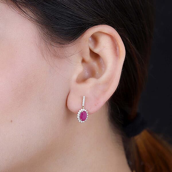 Luxoro AAA Royal Ruby And G-H I2 Diamond 2.60 Ctw Sunburst Earrings In 10K Yellow Gold