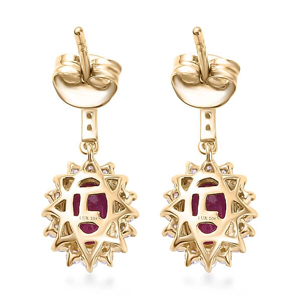 Luxoro AAA Royal Ruby And G-H I2 Diamond 2.60 Ctw Sunburst Earrings In 10K Yellow Gold