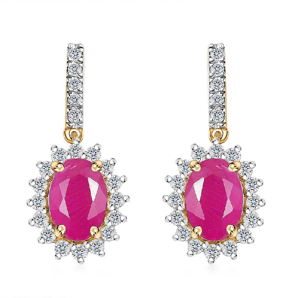Luxoro AAA Royal Ruby and G-H I2 Diamond 2.60 ctw Sunburst Earrings in 10K Yellow Gold
