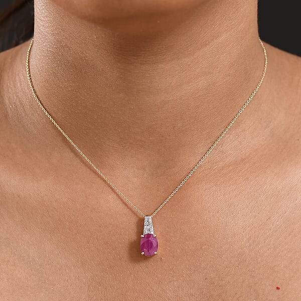 Luxoro AAA Royal Ruby And G-H I2 Diamond 3.90 Ctw Art Deco Pendant Necklace In 10K Yellow Gold 20 Inches