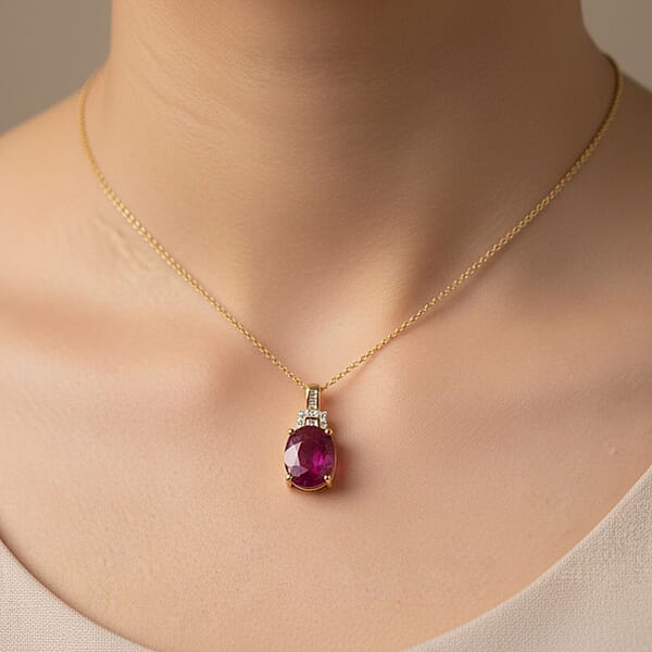 Luxoro AAA Royal Ruby And G-H I2 Diamond 5.60 Ctw Empress Crest Pendant Necklace In 10K Yellow Gold 20 Inches
