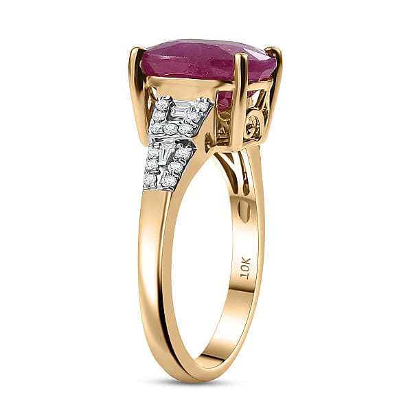 Luxoro AAA Royal Ruby And G-H I2 Diamond 5.75 Ctw Art Deco Ring In 10K Yellow Gold (Del. In 10-12 Days)