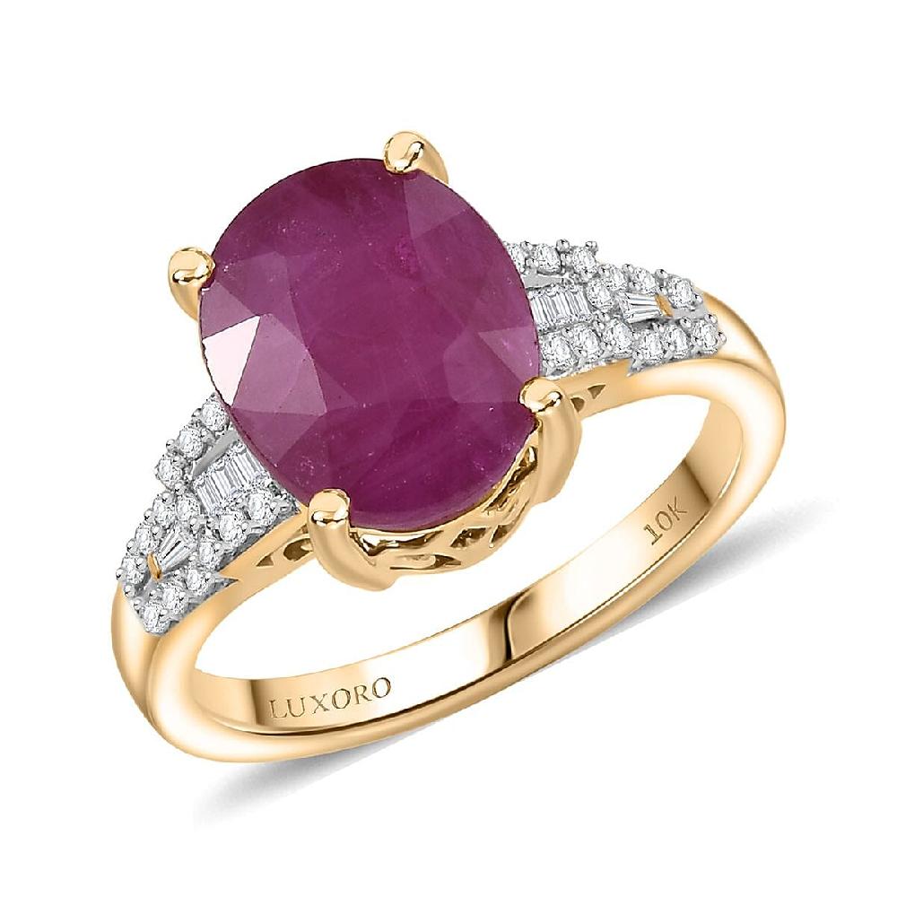 Luxoro AAA Royal Ruby and G-H I2 Diamond 5.75 ctw Art Deco Ring in 10K Yellow Gold (Del. in 10-12 Days)