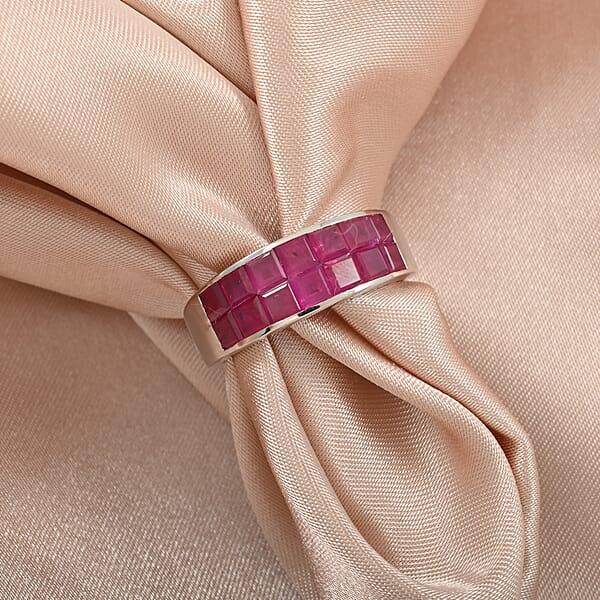 Luxoro AAA Royal Ruby Band Ring In 14K White Gold 2.90 Ctw