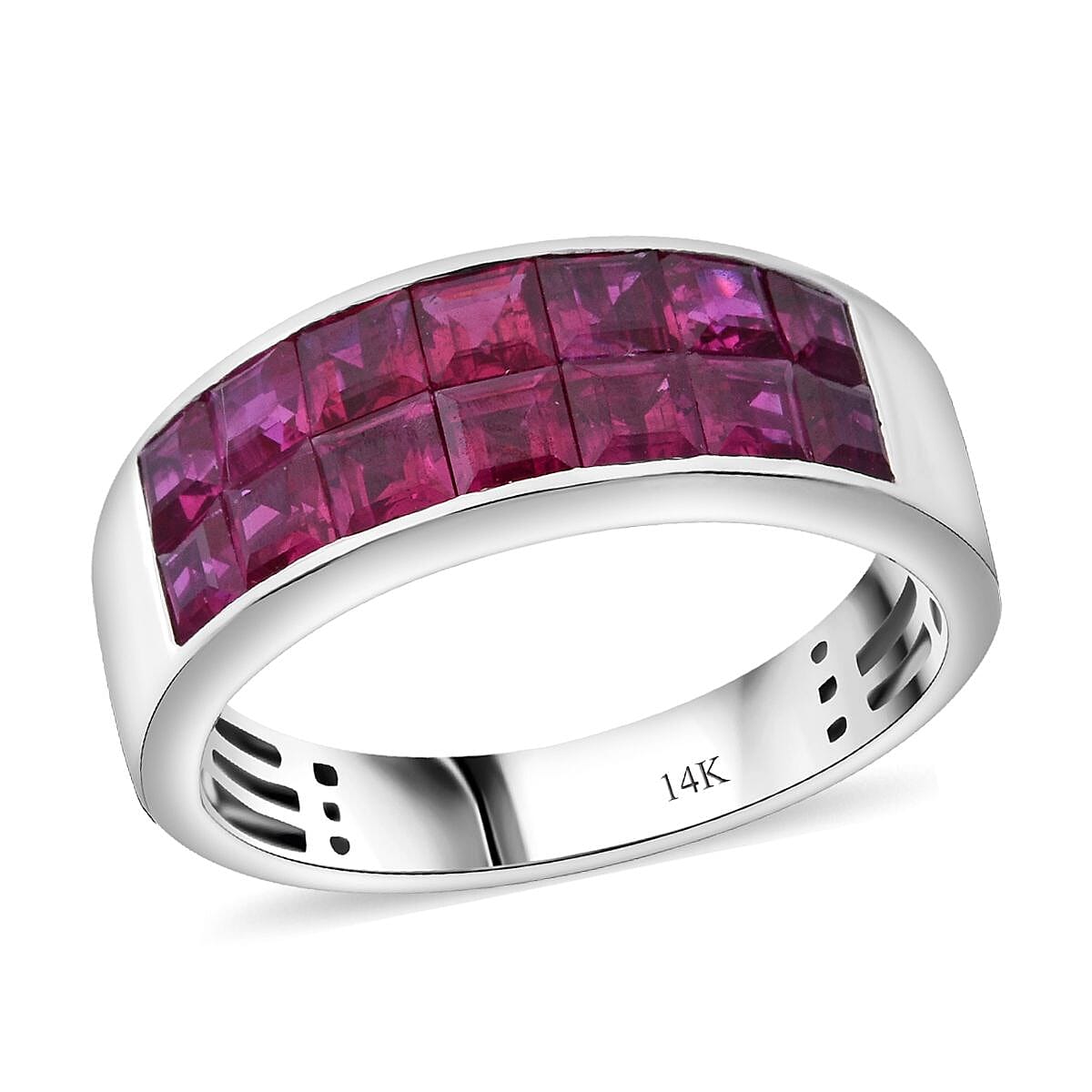 Luxoro AAA Royal Ruby Band Ring in 14K White Gold 2.90 ctw