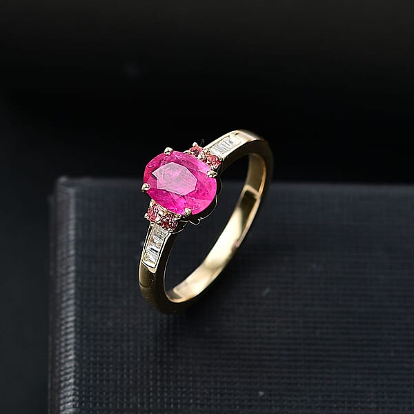 Luxoro AAA Royal Ruby Padparscha Sapphire And Diamond I2 1.60 Ctw Ring In 10K Yellow Gold