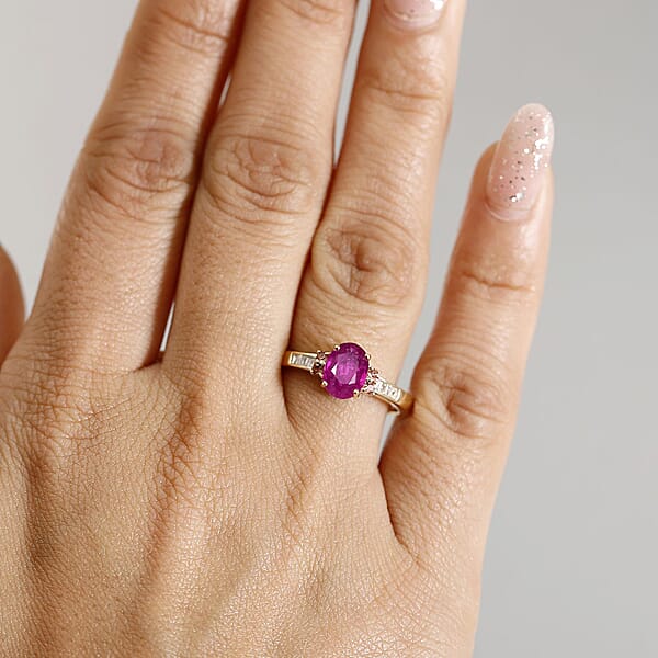Luxoro AAA Royal Ruby Padparscha Sapphire And Diamond I2 1.60 Ctw Ring In 10K Yellow Gold