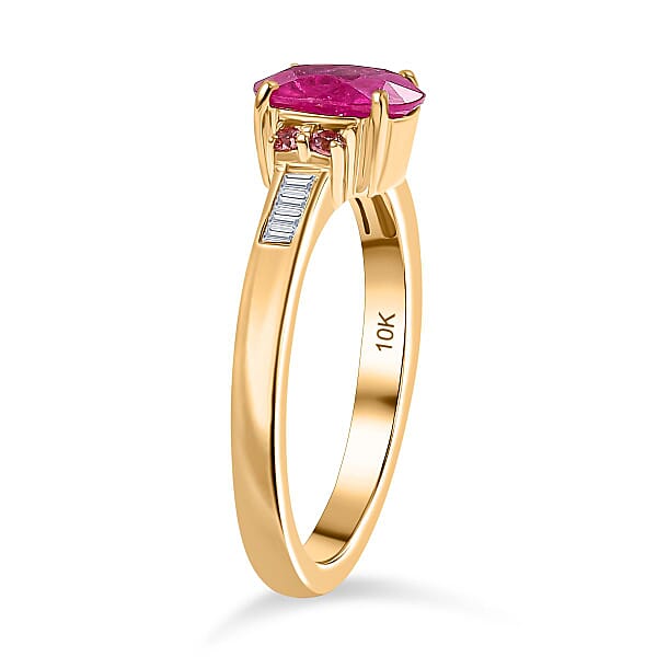 Luxoro AAA Royal Ruby Padparscha Sapphire And Diamond I2 1.60 Ctw Ring In 10K Yellow Gold