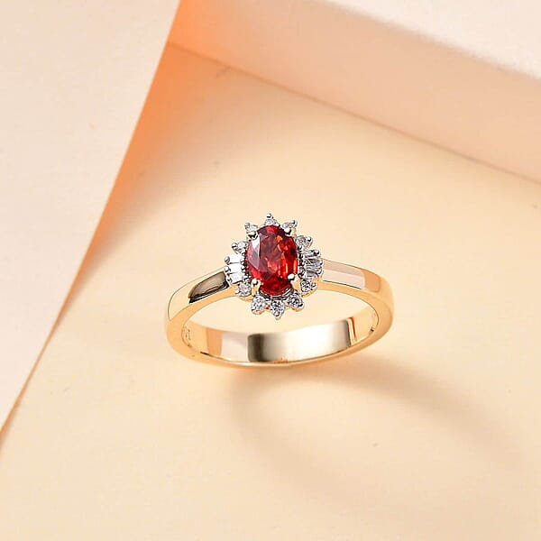 Luxoro AAA Sanguine Sapphire And I2 Diamond 0.75 Ctw Art Deco Ring In 10K Yellow Gold