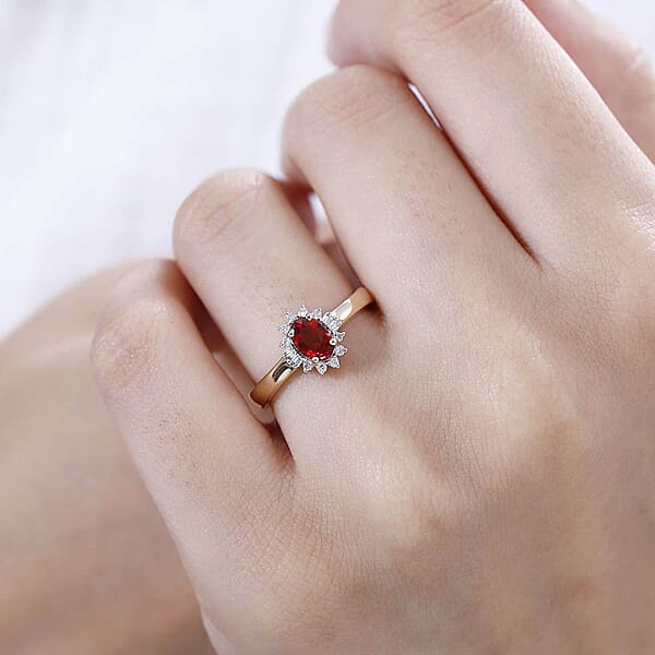 Luxoro AAA Sanguine Sapphire And I2 Diamond 0.75 Ctw Art Deco Ring In 10K Yellow Gold