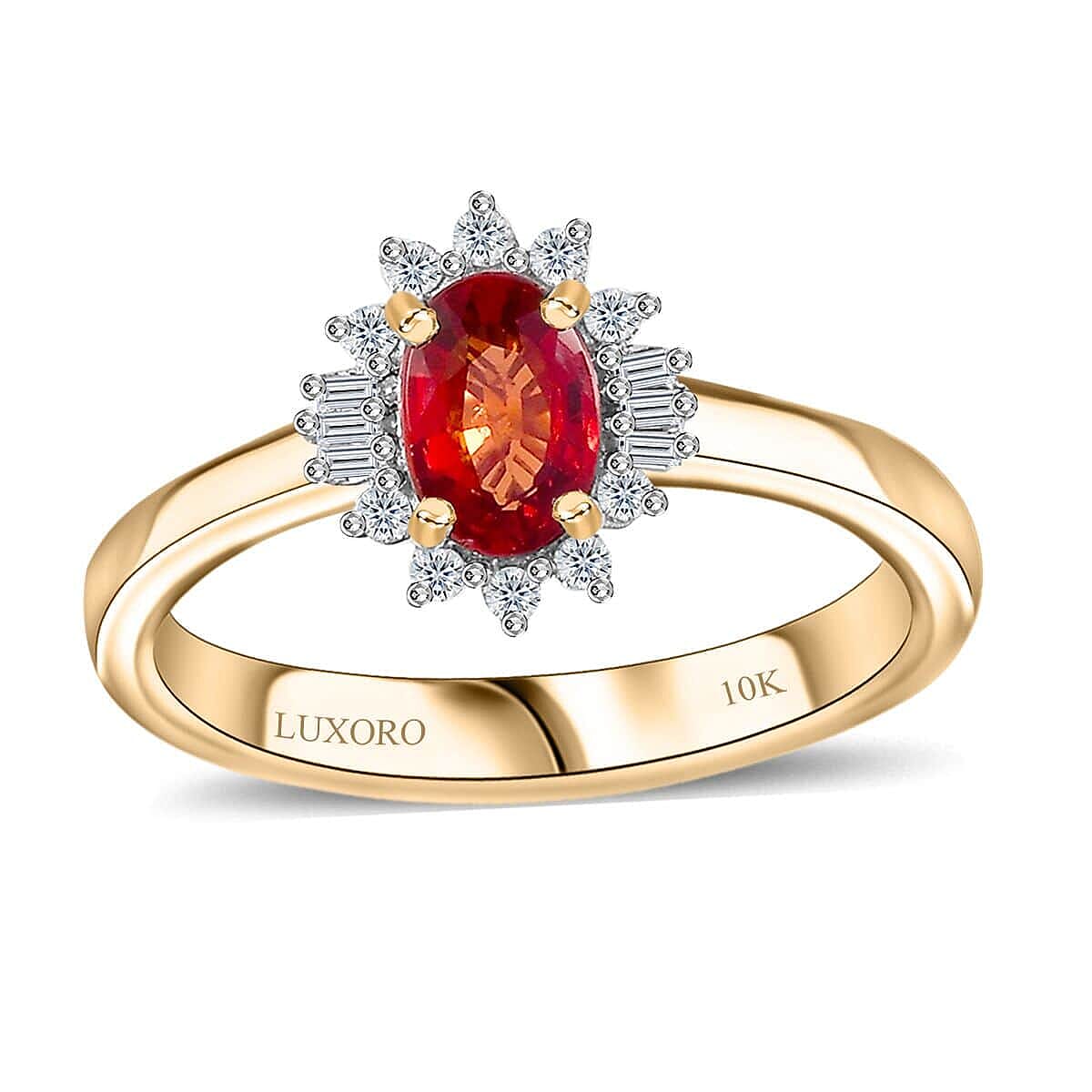 Luxoro AAA Sanguine Sapphire and I2 Diamond 0.75 ctw Art Deco Ring in 10K Yellow Gold