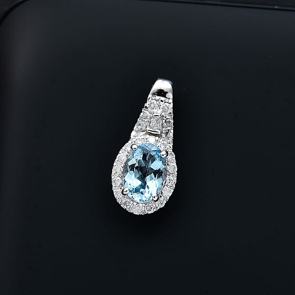Luxoro AAA Santa Maria Aquamarine And Diamond I2 1.10 Ctw Pendant Without Chain In 10K White Gold
