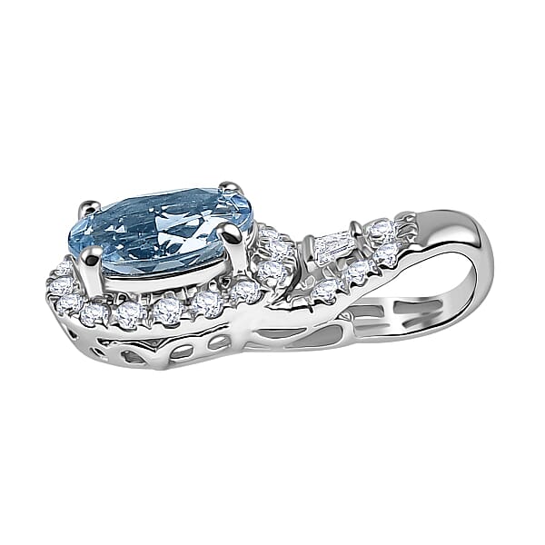 Luxoro AAA Santa Maria Aquamarine And Diamond I2 1.10 Ctw Pendant Without Chain In 10K White Gold