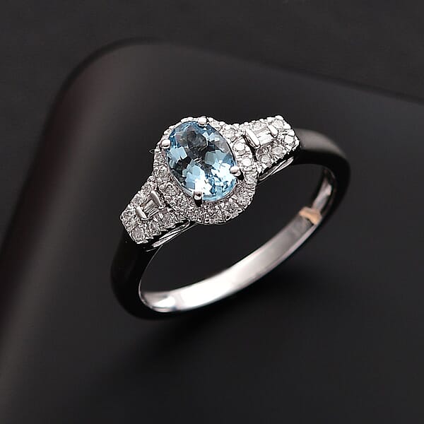 Luxoro AAA Santa Maria Aquamarine And Diamond I2 1.10 Ctw Ring In 10K White Gold