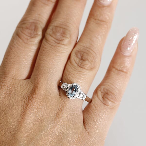 Luxoro AAA Santa Maria Aquamarine And Diamond I2 1.10 Ctw Ring In 10K White Gold