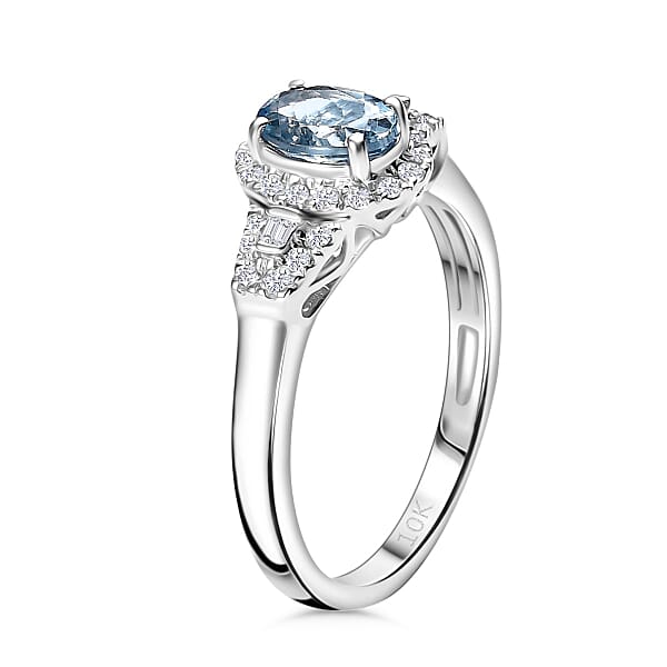 Luxoro AAA Santa Maria Aquamarine And Diamond I2 1.10 Ctw Ring In 10K White Gold
