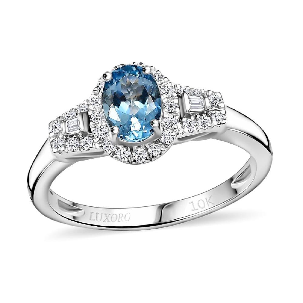 Luxoro AAA Santa Maria Aquamarine and Diamond I2 1.10 ctw Ring in 10K White Gold