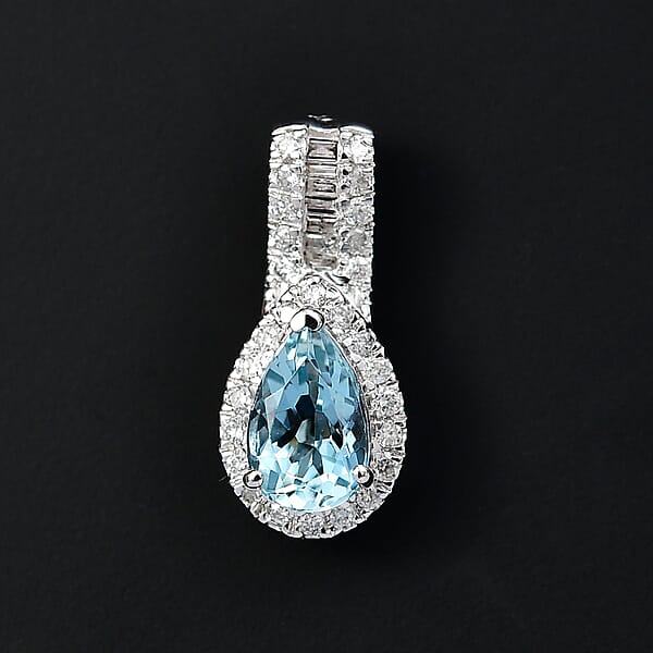 Luxoro AAA Santa Maria Aquamarine And Diamond I2 1.10 Ctw Pendant Without Chain In 10K White Gold