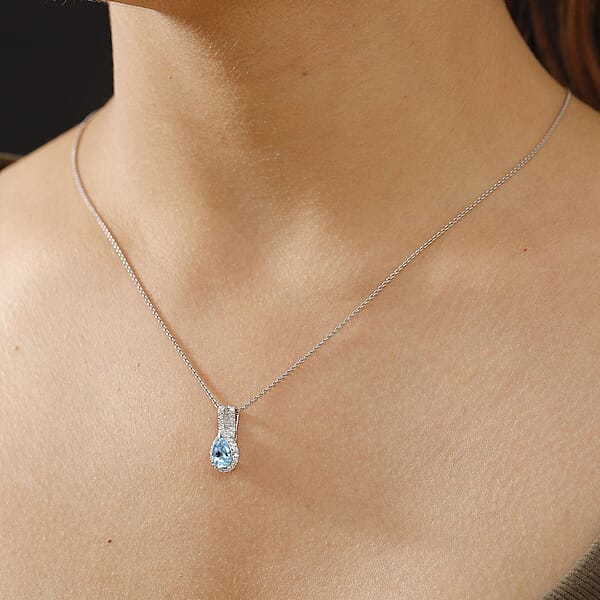 Luxoro AAA Santa Maria Aquamarine And Diamond I2 1.10 Ctw Pendant Without Chain In 10K White Gold