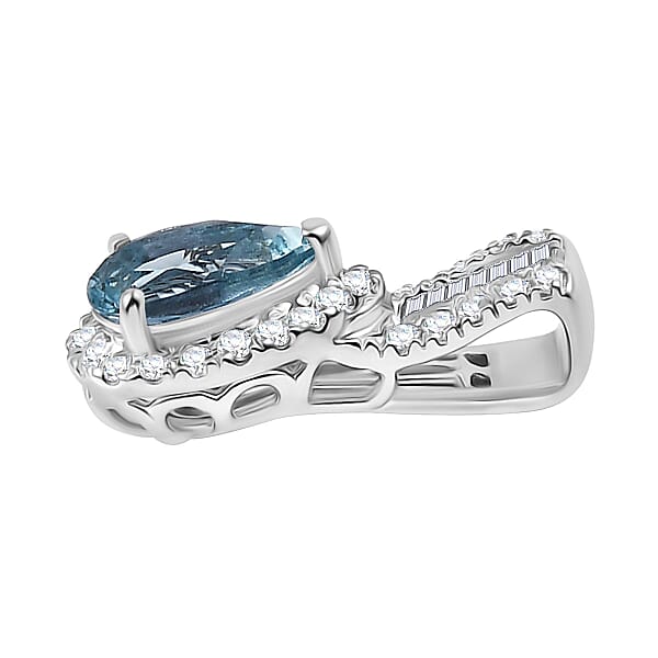 Luxoro AAA Santa Maria Aquamarine And Diamond I2 1.10 Ctw Pendant Without Chain In 10K White Gold