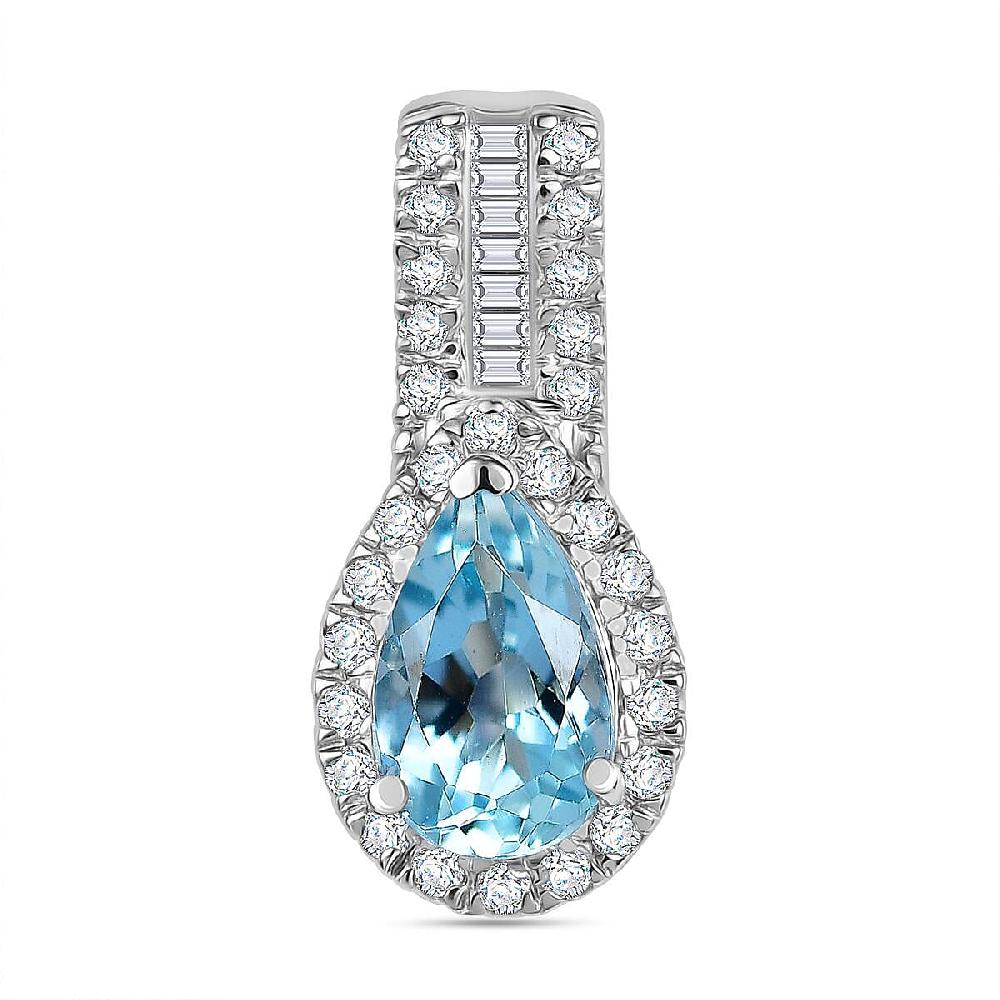 Luxoro AAA Santa Maria Aquamarine and Diamond I2 1.10 ctw Pendant without Chain in 10K White Gold