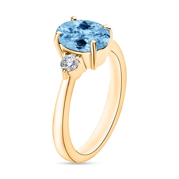 Luxoro AAA Santa Maria Aquamarine And E-F VS Diamond Ring In 10K Yellow Gold 2.12 Ctw (Del. In 10-12 Days)