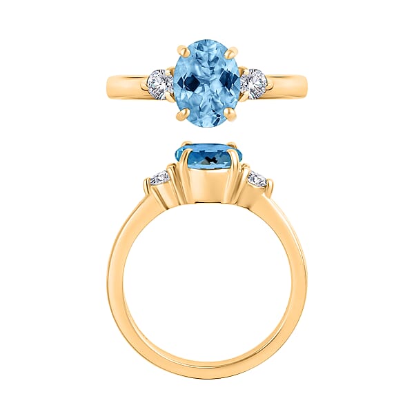 Luxoro AAA Santa Maria Aquamarine And E-F VS Diamond Ring In 10K Yellow Gold 2.12 Ctw (Del. In 10-12 Days)