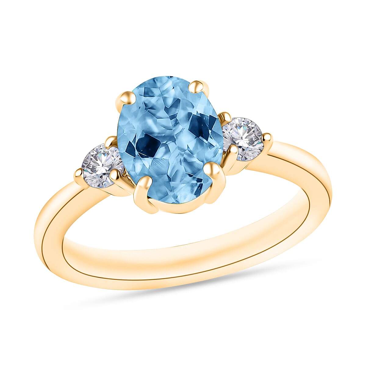Luxoro AAA Santa Maria Aquamarine and E-F VS Diamond Ring in 10K Yellow Gold 2.12 ctw (Del. in 10-12 Days)