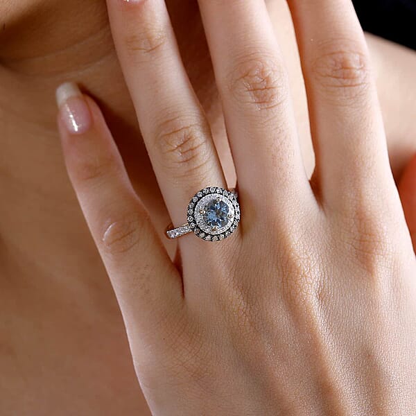 Luxoro AAA Santa Maria Aquamarine Natural Champagne And G-H I2 Diamond 1.85 Ctw Ring In 14K Yellow Gold (Size 9.5)