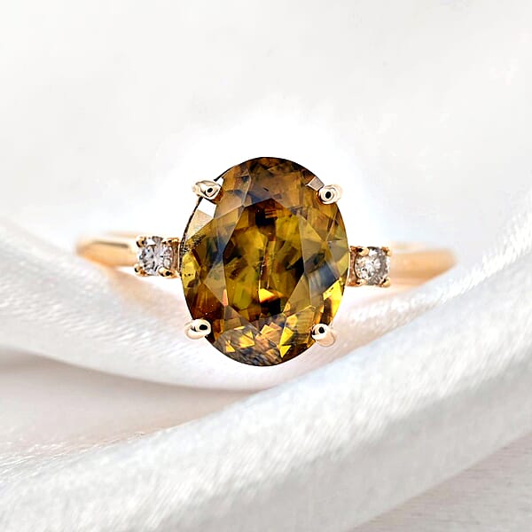 Luxoro AAA Sava Sphene And G-H I2 Diamond 3.20 Ctw Ring In 10K Yellow Gold