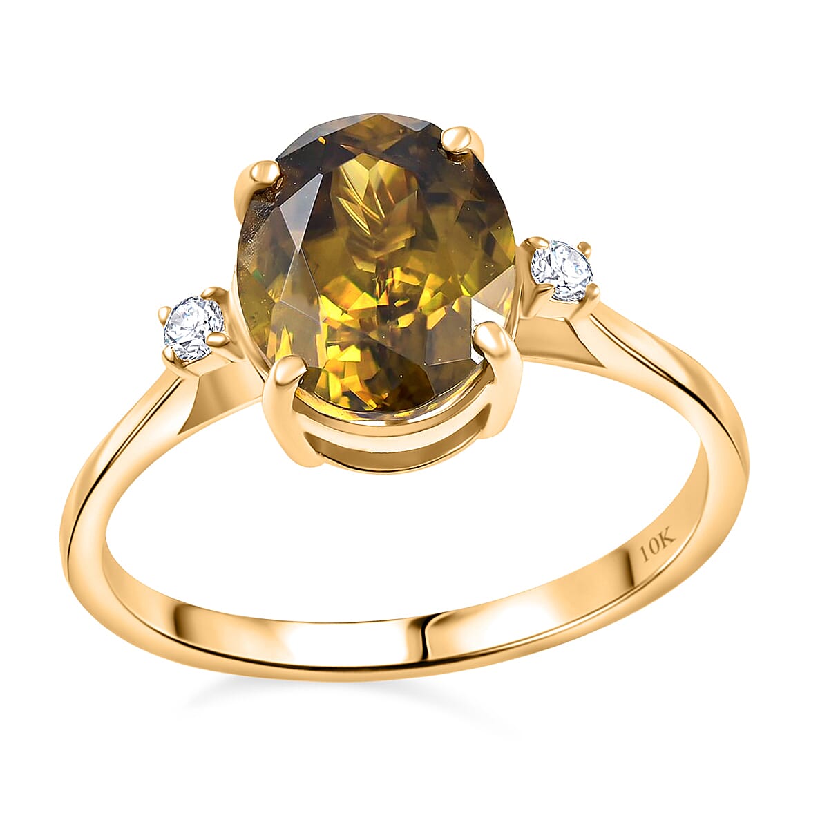 Luxoro AAA Sava Sphene and G-H I2 Diamond 3.20 ctw Ring in 10K Yellow Gold
