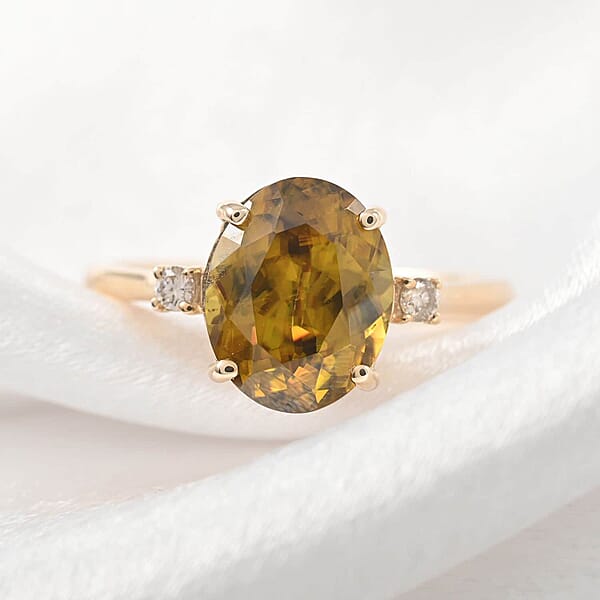 Luxoro AAA Sava Sphene And G-H I2 Diamond 3.20 Ctw Ring In 10K Yellow Gold