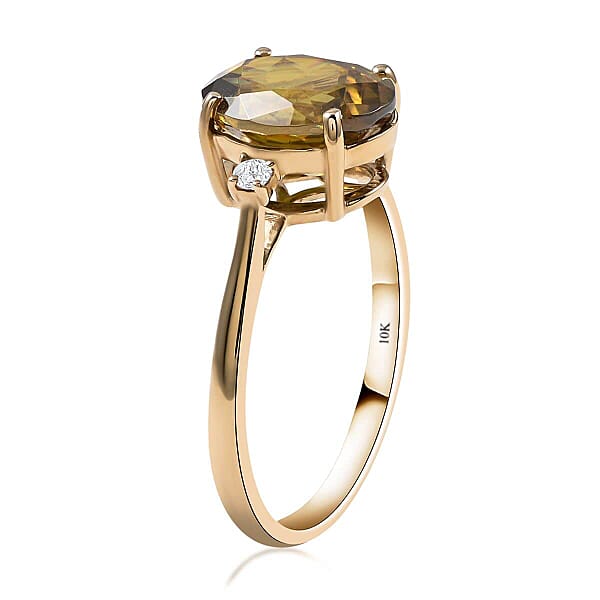 Luxoro AAA Sava Sphene And G-H I2 Diamond 3.20 Ctw Ring In 10K Yellow Gold