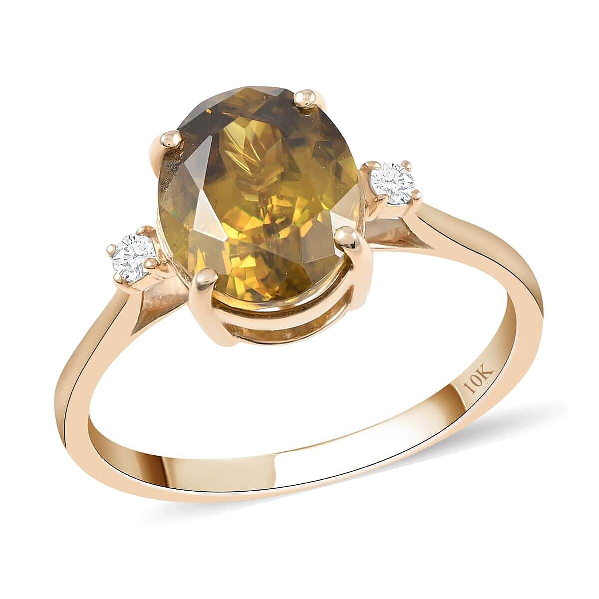 Luxoro AAA Sava Sphene and G-H I2 Diamond 3.20 ctw Ring in 10K Yellow Gold