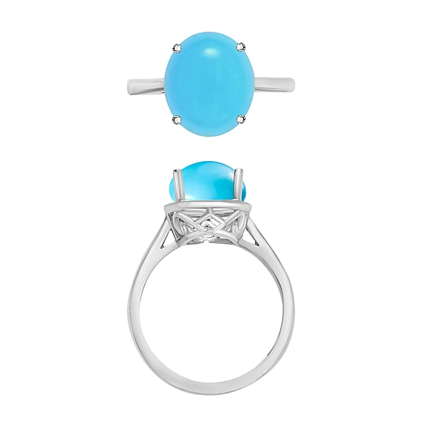Luxoro AAA Sleeping Beauty Turquoise 2.60 Ctw Solitaire Ring In 14K White Gold 4 Grams