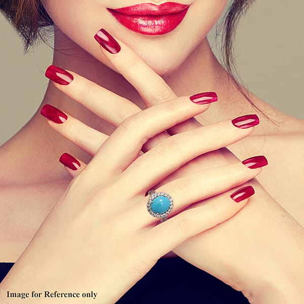 Luxoro AAA Sleeping Beauty Turquoise And White Zircon 5.65 Ctw Halo Ring In 10K Yellow Gold